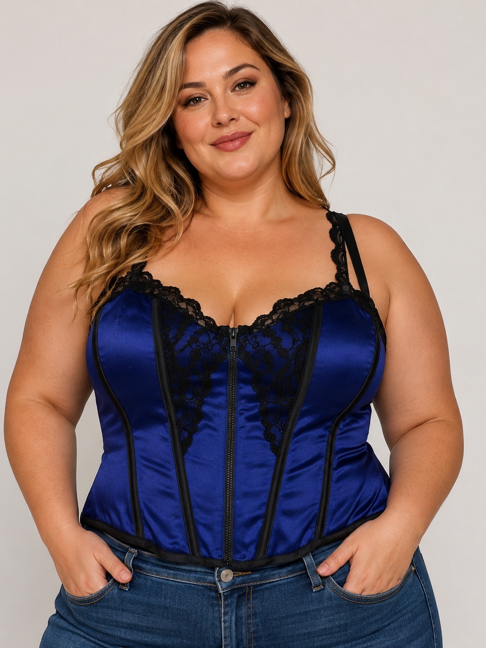 Torrid Blue Black Lace Over Bust Bustier Corset Top Vintage Y2K size 42